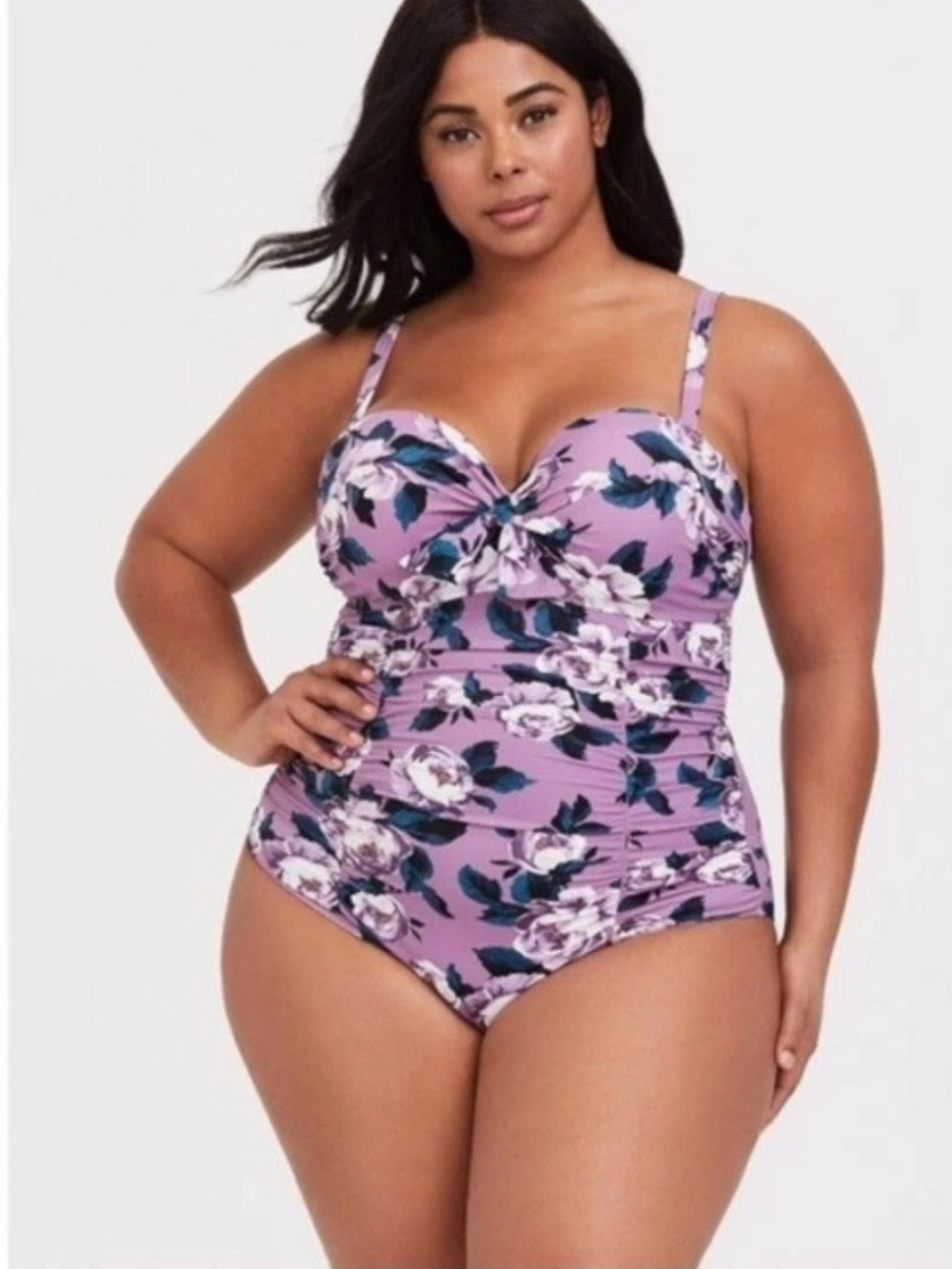 Torrid lavender purple floral ruched tie-front one-piece swimsuit 2R (18-20)